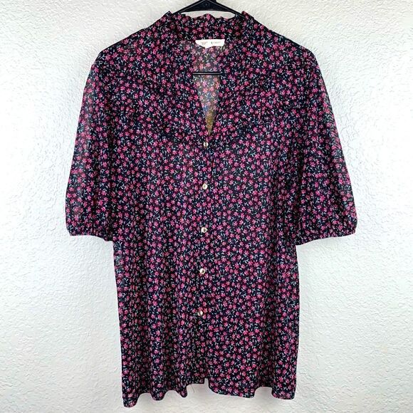 PerSeption Concept Womens Stretch Floral Print Button Front Blouse Pink Size XL - Picture 1 of 8